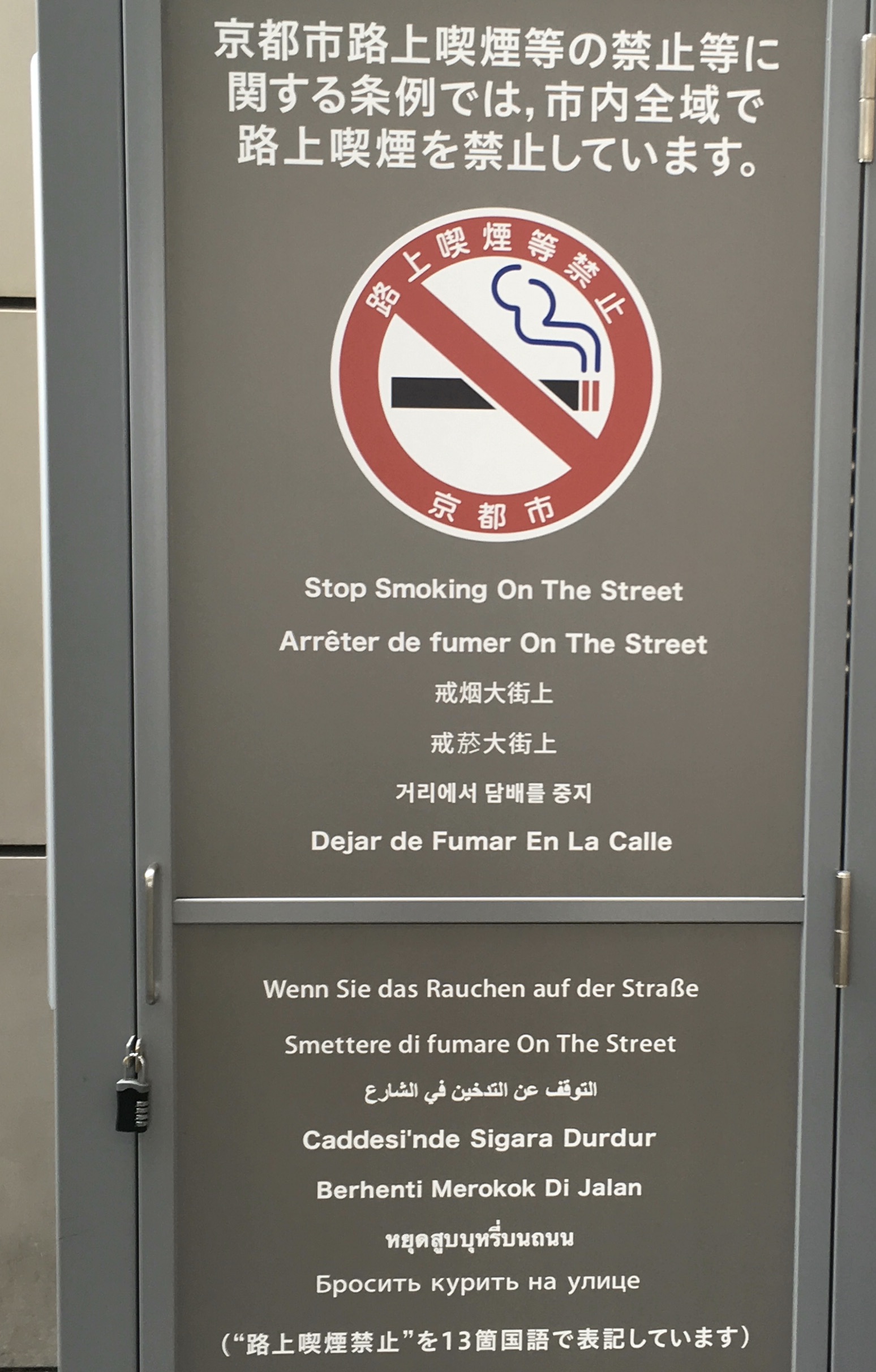 「Stop Smoking On The Street.」という英語を各言語に機械翻訳した様子